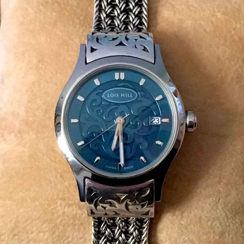 LOIS HILL Watch Sterling Silver Thai Weave Bracelet Blue Face Watch - Picture 6 of 13
